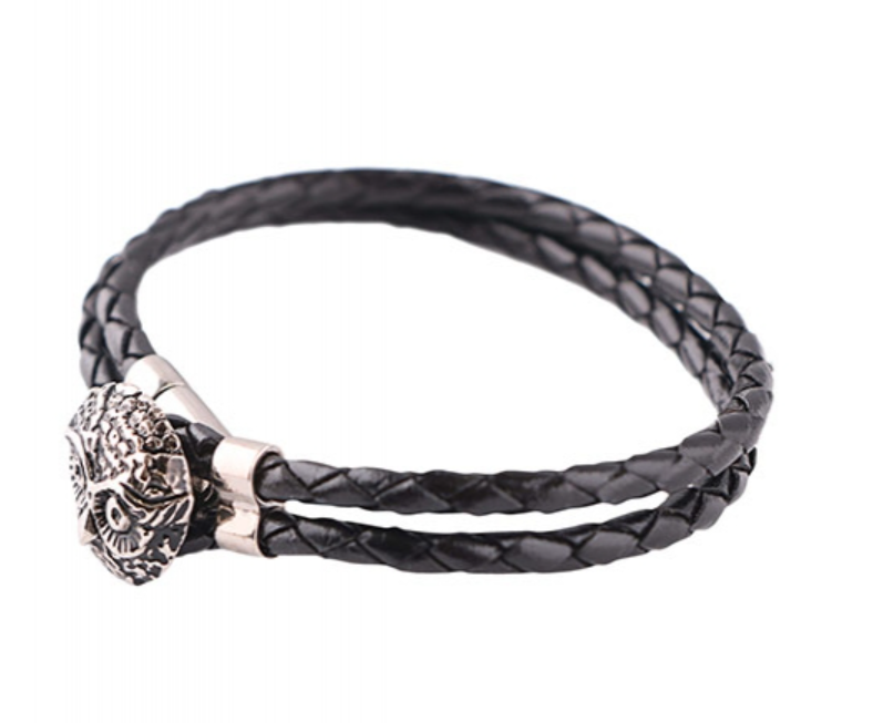 MON ART BLACK OWL LEATHER BRACELET